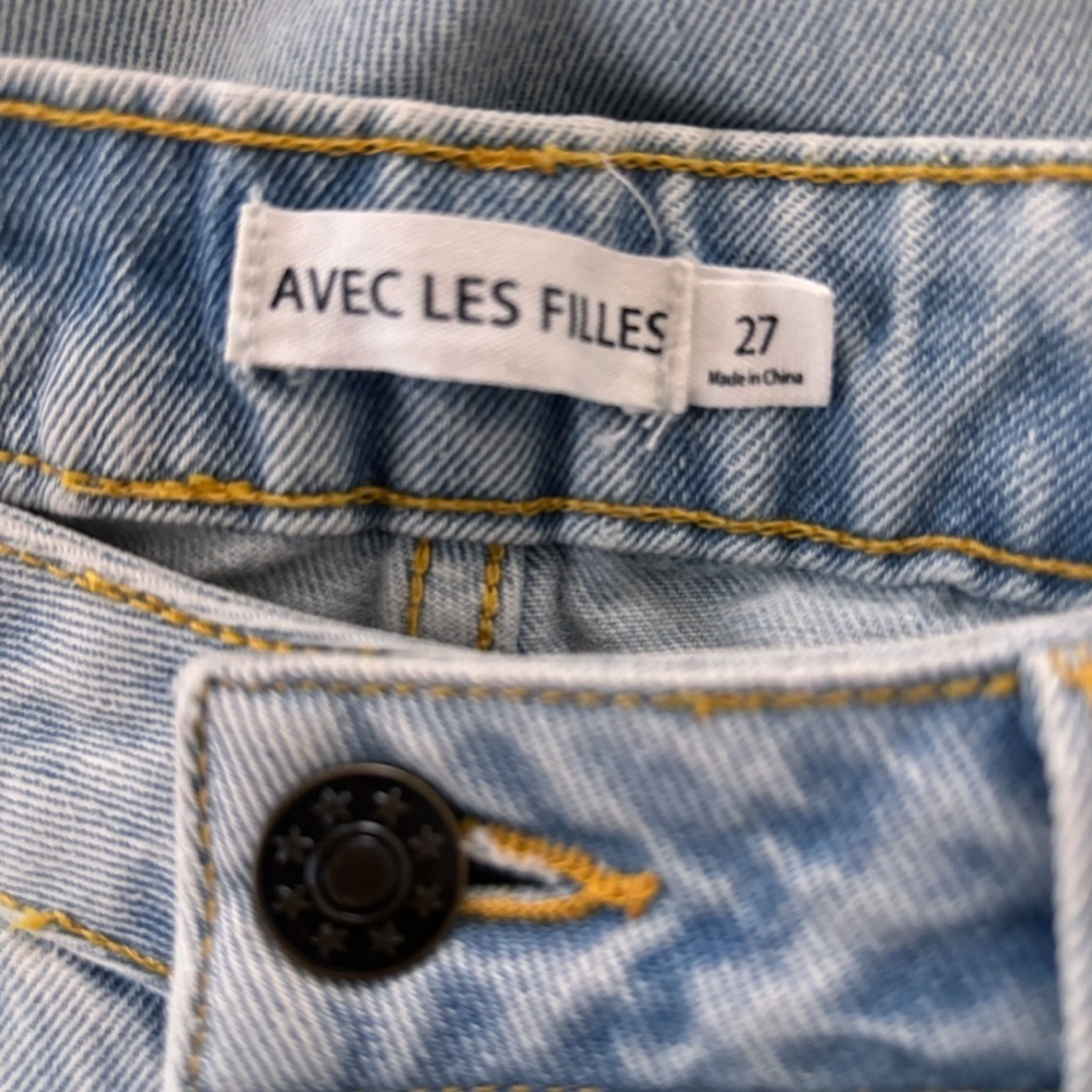 Avec Les Filles Slit Hem Straight Leg Distressed High Rise Jeans Sz 27 - Picture 6 of 8